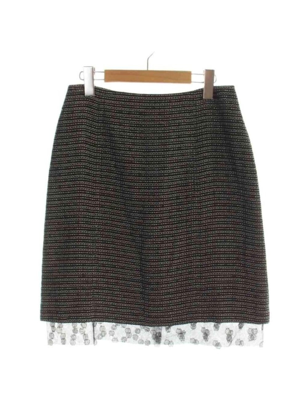 Chanel CC Logo Tweed Sheer Decorative Tight Skirt Hemp Linen 38 Black AP